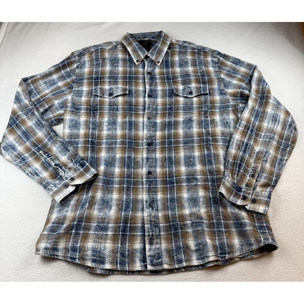 F/X Fusion Men's Button-Up Long Sleeve Shirt Multicolor Blue Brown Plaid XXL